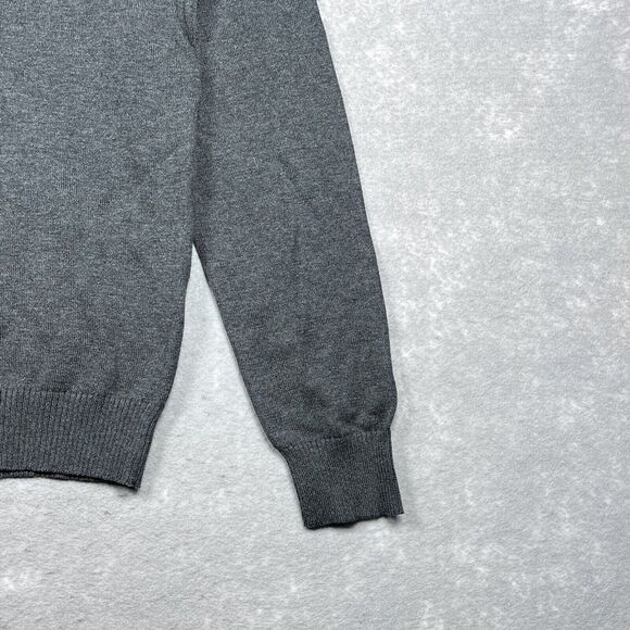 Club Room Sweater Mens Medium Charcoal Heather Button Mock Neck and Ribbed Cuffs - Picture 4 of 10